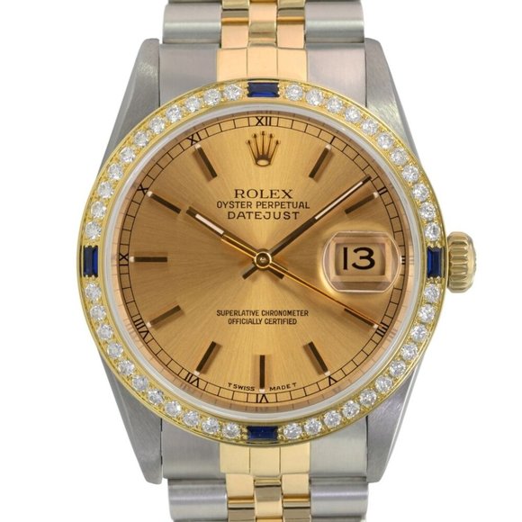 Rolex Other - ROLEX DATEJUST CHAMPAGNE INDEX-ROMAN DIAL DIAMOND-SAPPHIRE JUBILEE TWOTONE 16233
